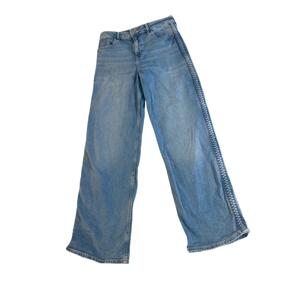 Abercrombie Kids Girls High Rise Wide Leg Jeans Braided Side Trim Blue Sz 15/16